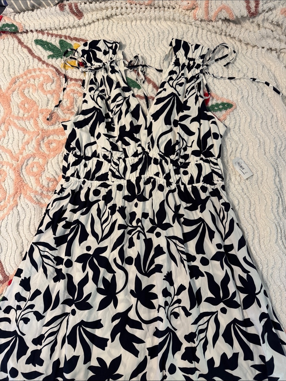 Time and True Women’s Blue & White Floral Tie-Shoulder Dress xl NWT